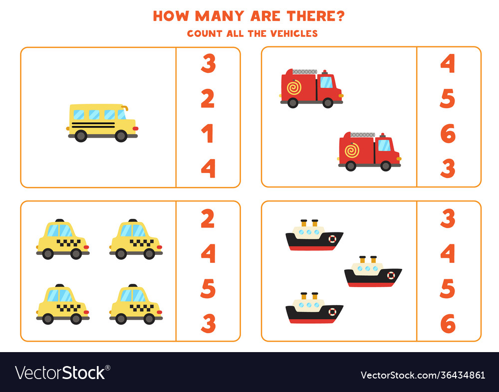 Math game count all vehicles transportation