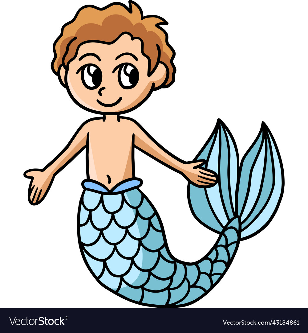 Merman cartoon colored clipart Royalty Free Vector Image