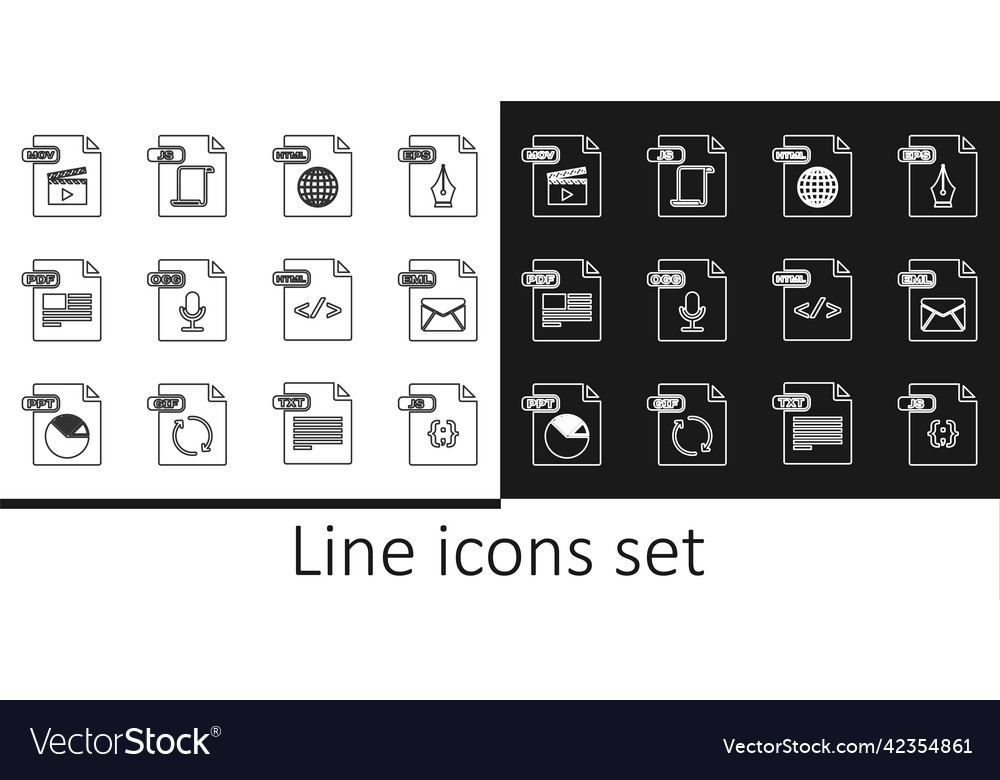 Set line js file document eml html ogg pdf vector image Set line js file document eml html ogg pdf