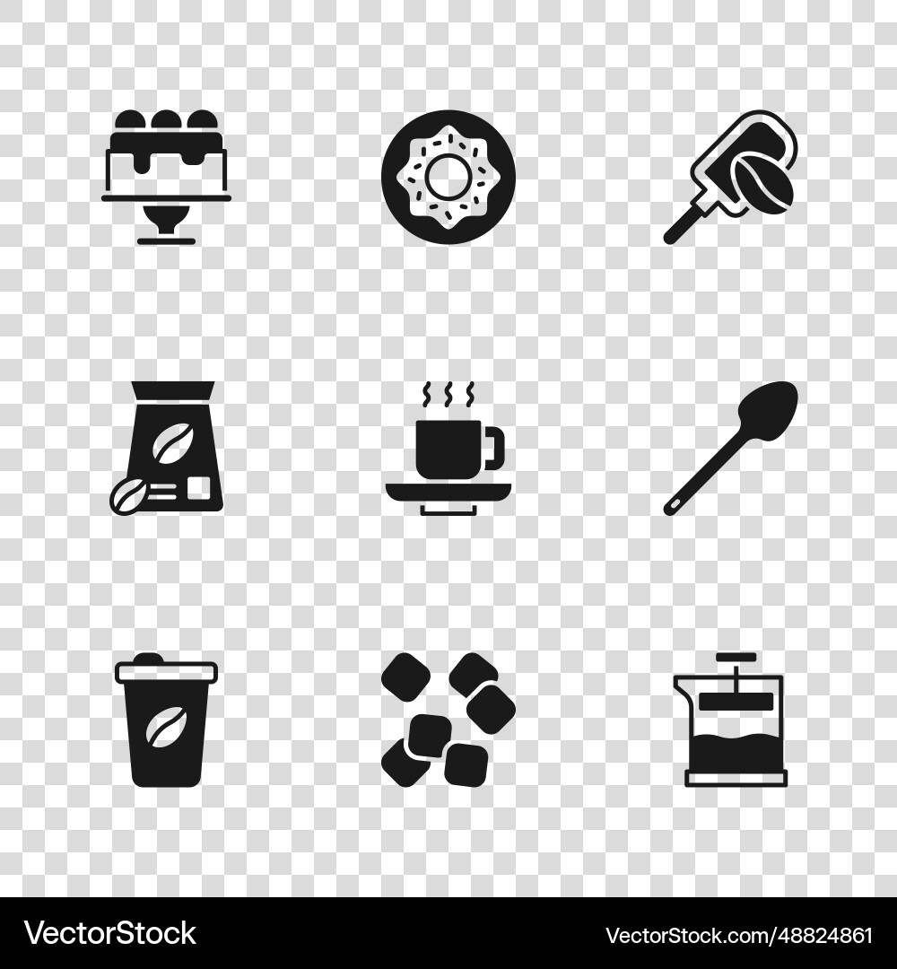 Set sugar cubes teaspoon french press coffee cup Vector Image