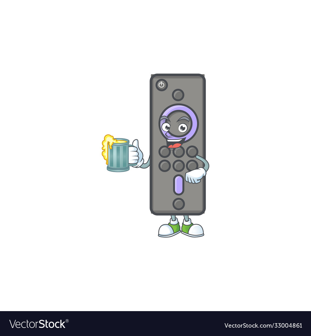 Smiley remote control tv holding a glass beer