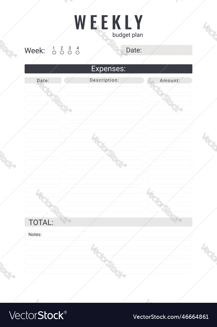 Weekly personal monthly budget planner