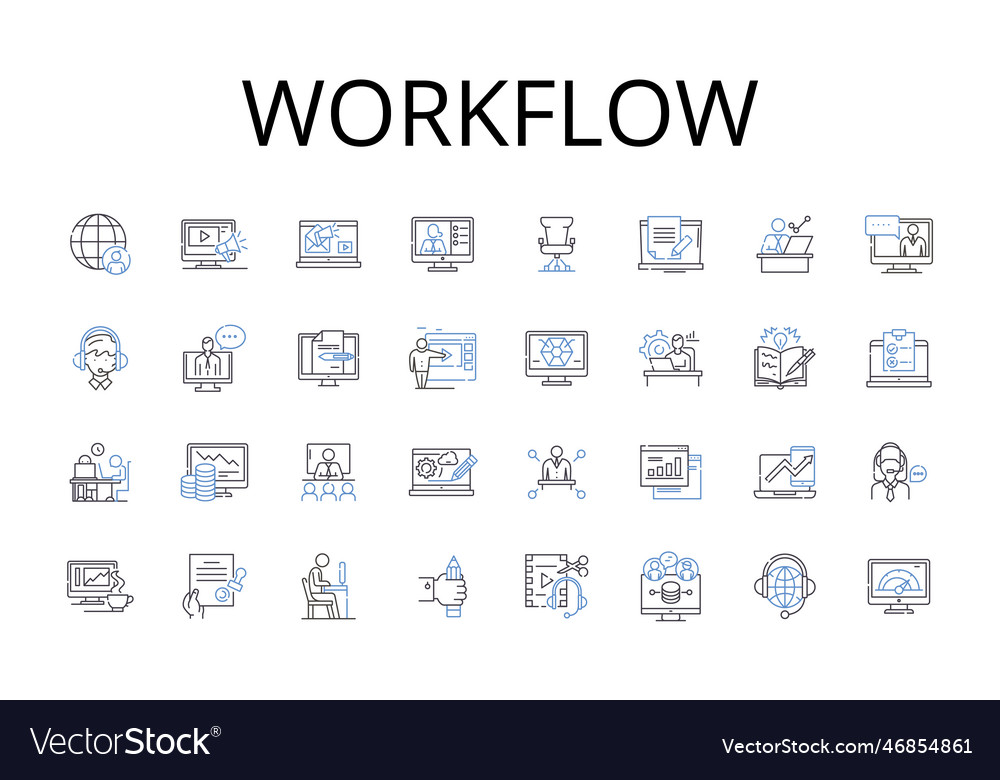Workflow line icons collection business process