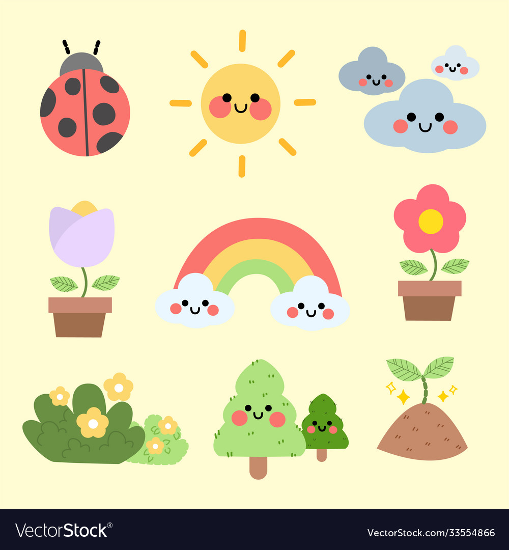 Cute season summer spring character set Royalty Free Vector