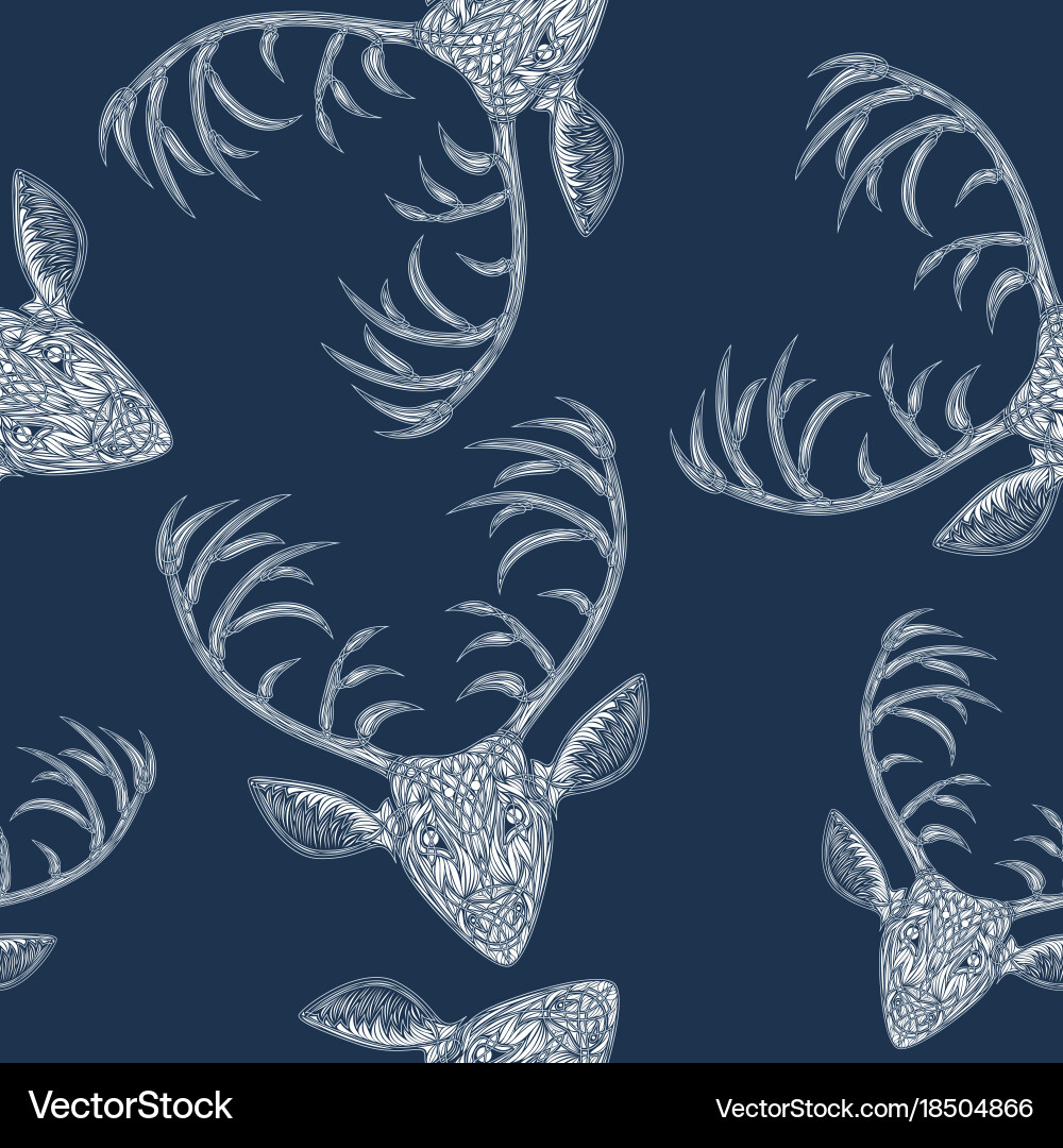 Deer heads seamless pattern Royalty Free Vector Image