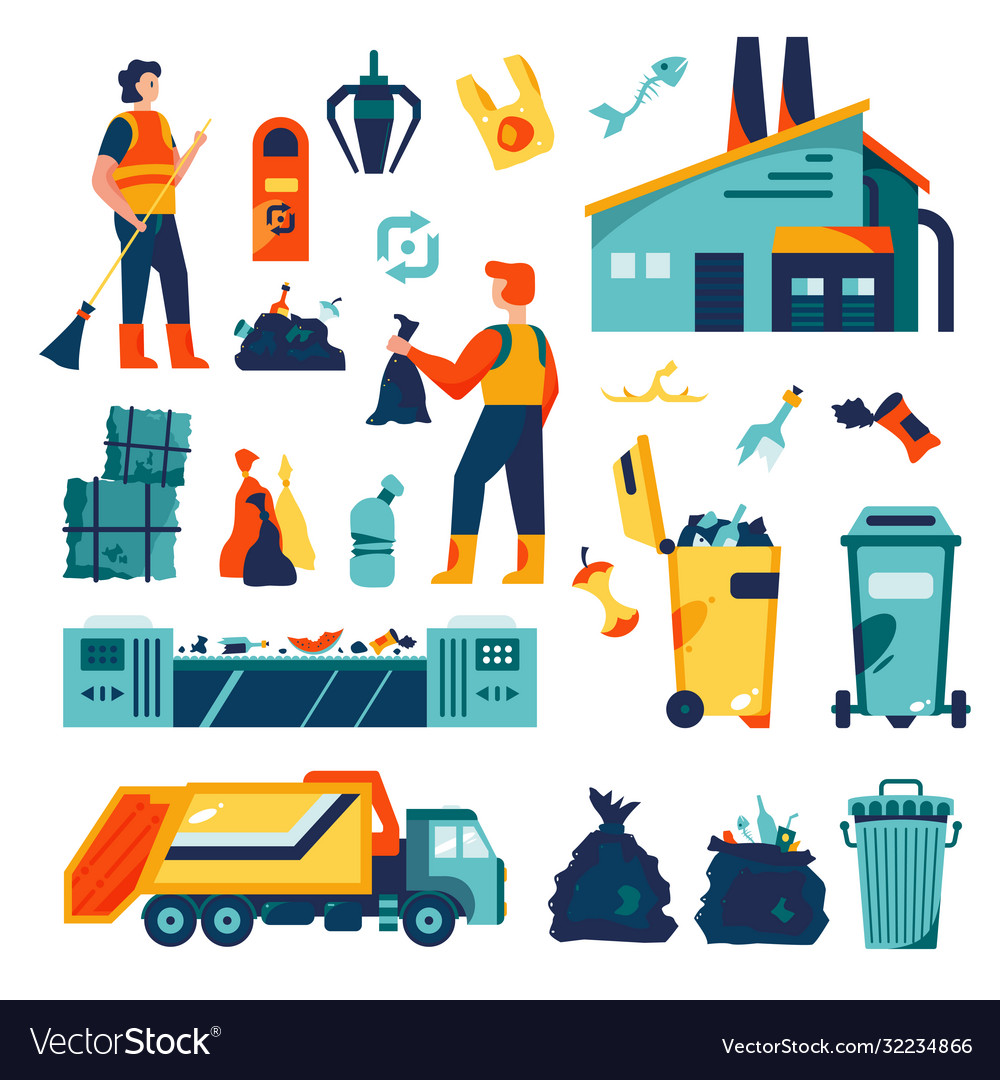 Garbage recycling set Royalty Free Vector Image