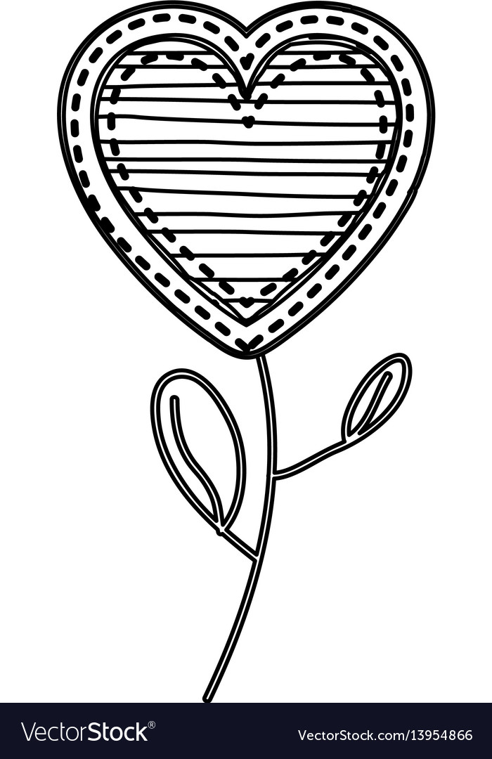 Silhouette heart flower shape with lines pattern