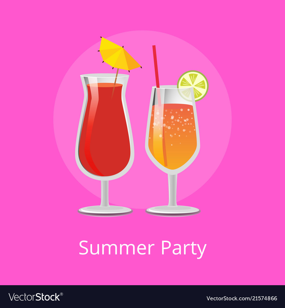 Summer party alcohol drinks tropical cocktails set