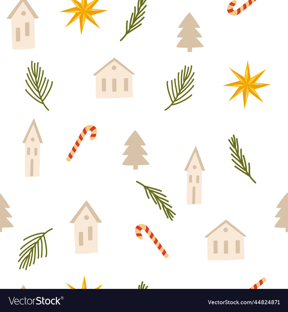 Christmas elements seamless pattern winter