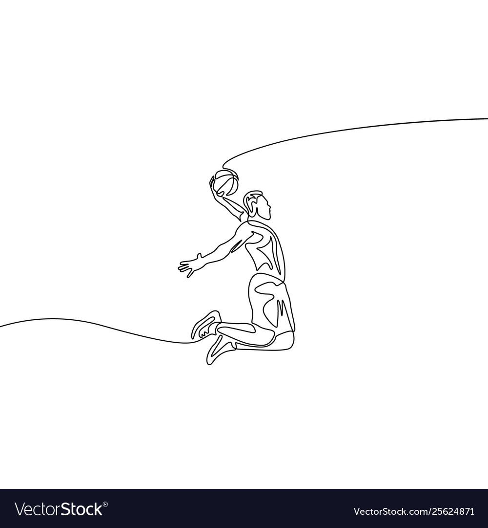 Continuous one line drawing basketball player vector image Continuous one line drawing basketball player