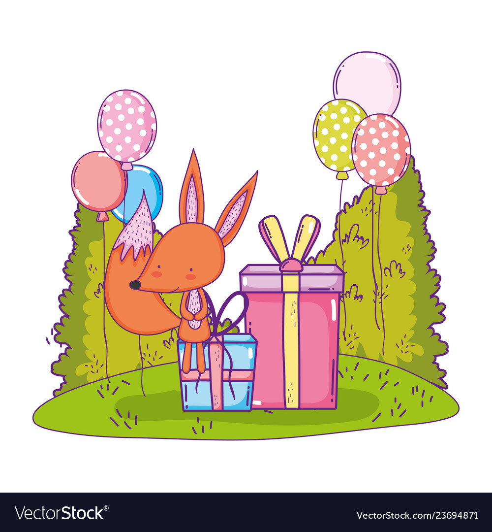 Cute and little fox with balloons helium