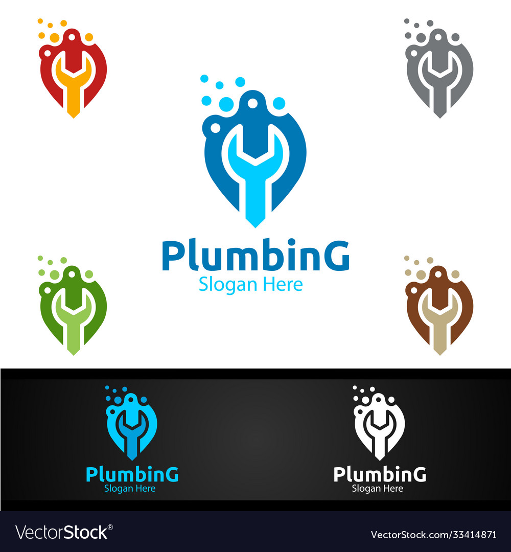 Pin plumbing logo with water and fix home concept vector image Pin plumbing logo with water and fix home concept