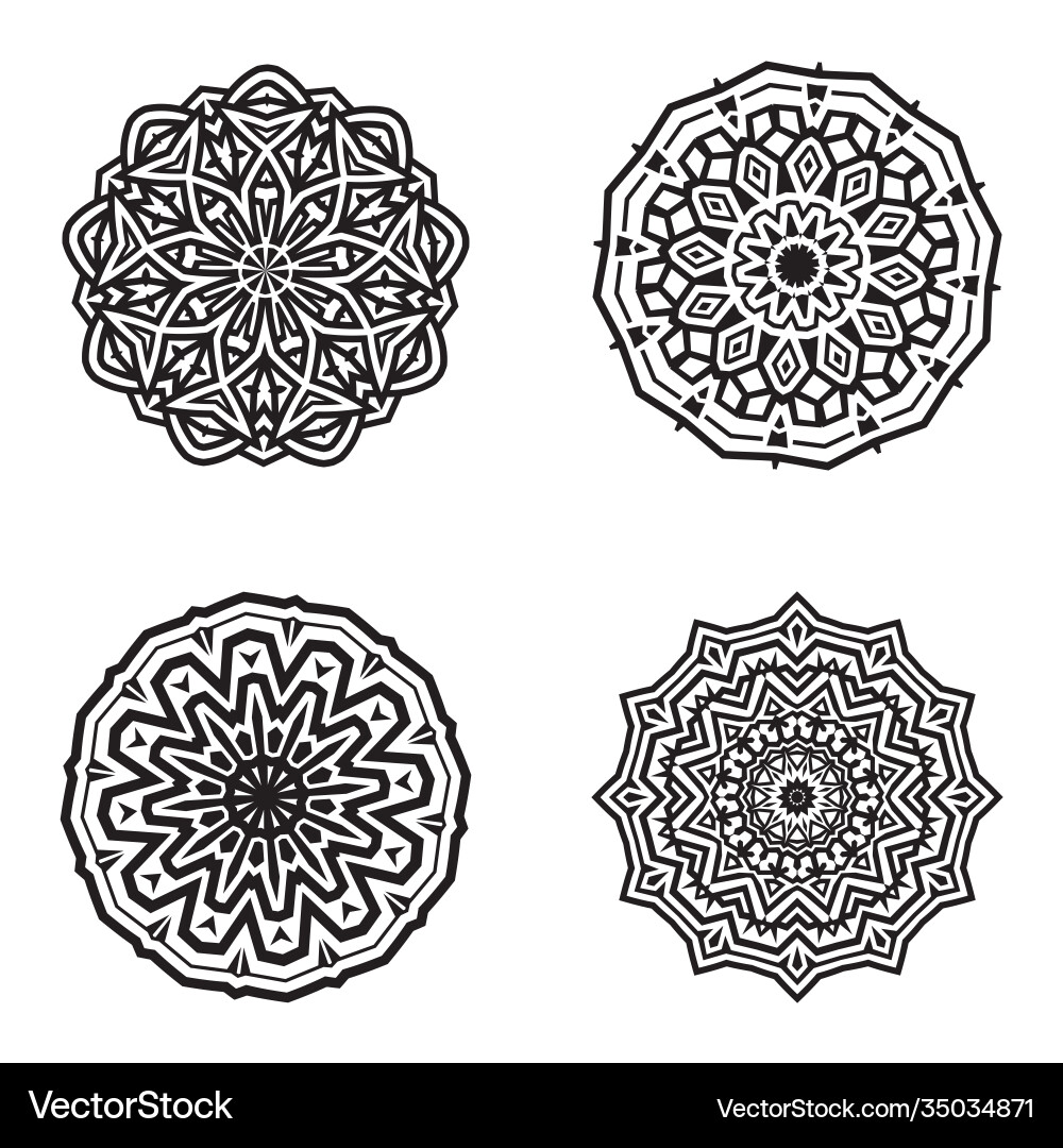 Set bundle black and white mandala element Vector Image