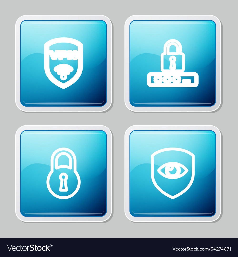 Set line shield with vpn wireless password vector image Set line shield with vpn wireless password