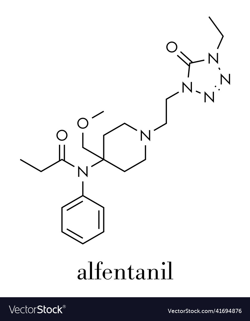 Alfentanil opioid analgesic drug molecule Vector Image