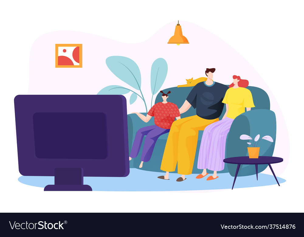 Amicable family watching broadcast television Vector Image