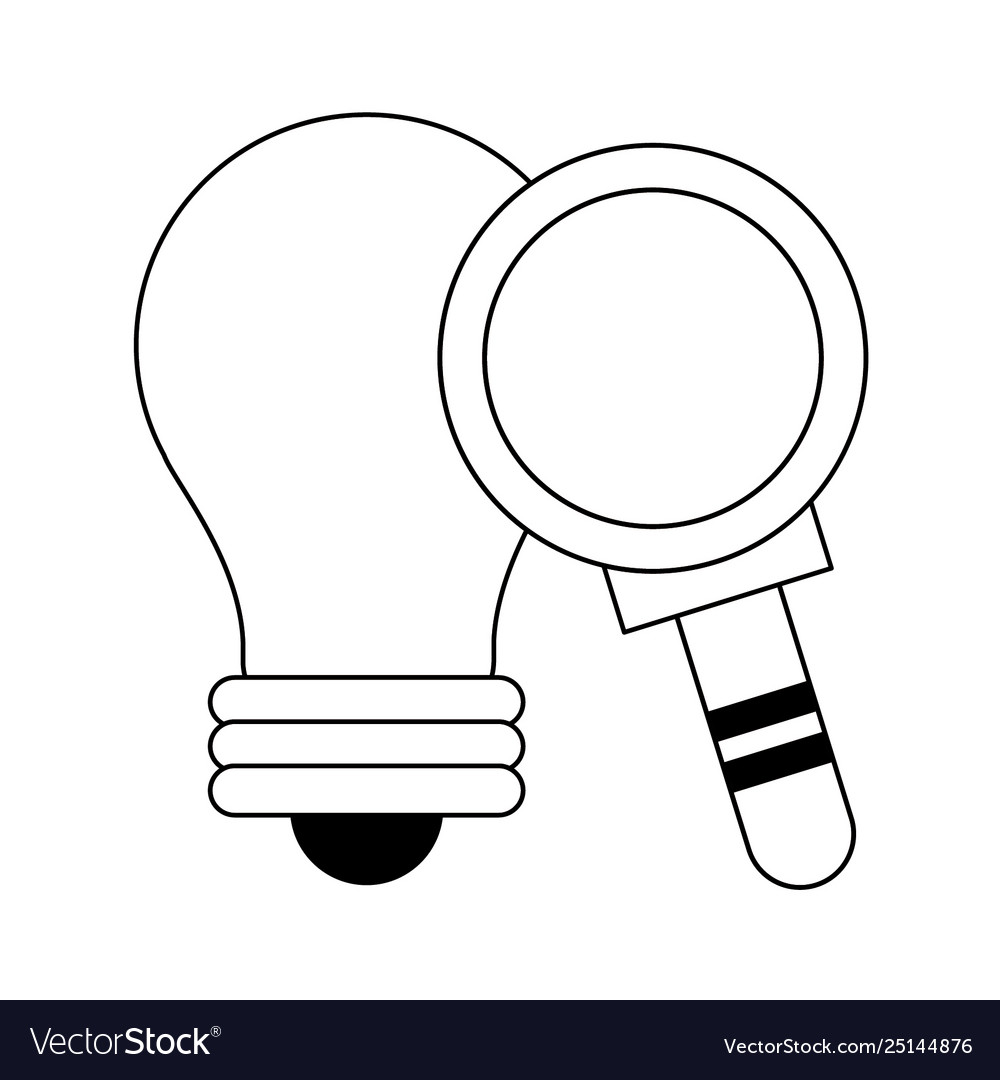 Bulb light and magnifying glass symbol in black Vector Image