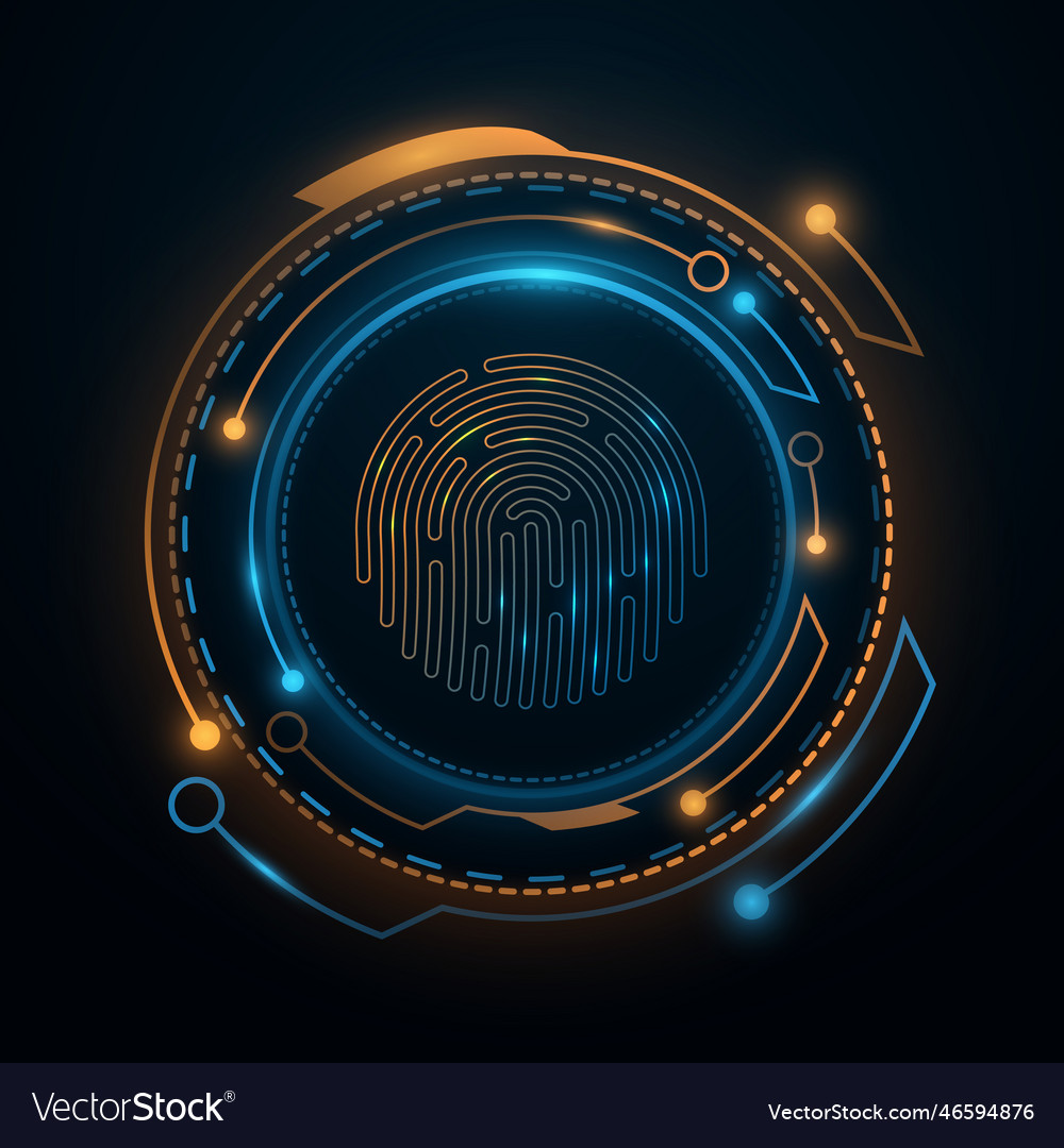Fingerprint verification with glowing sci-fi hud