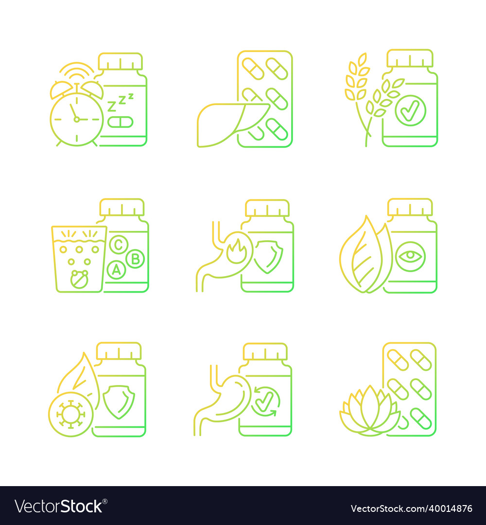 Food supplements gradient linear icons set vector image Food supplements gradient linear icons set