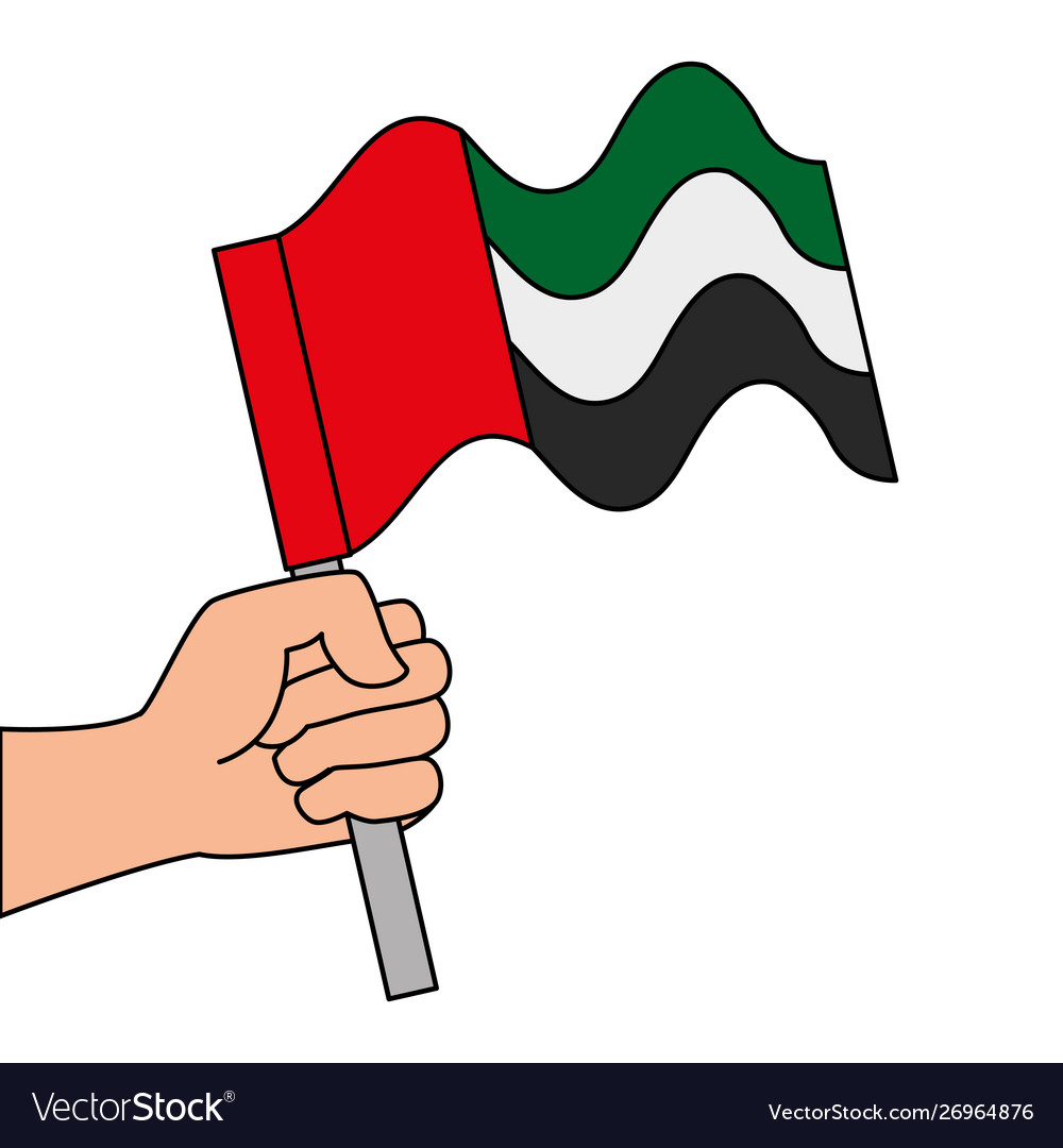 Hand With United Arab Emirates Flag Waving In Pole