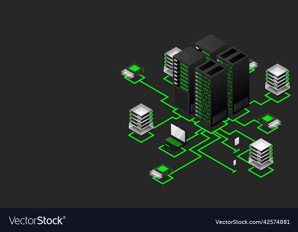 Concept of data network management isometric map vector image Concept of data network management isometric map