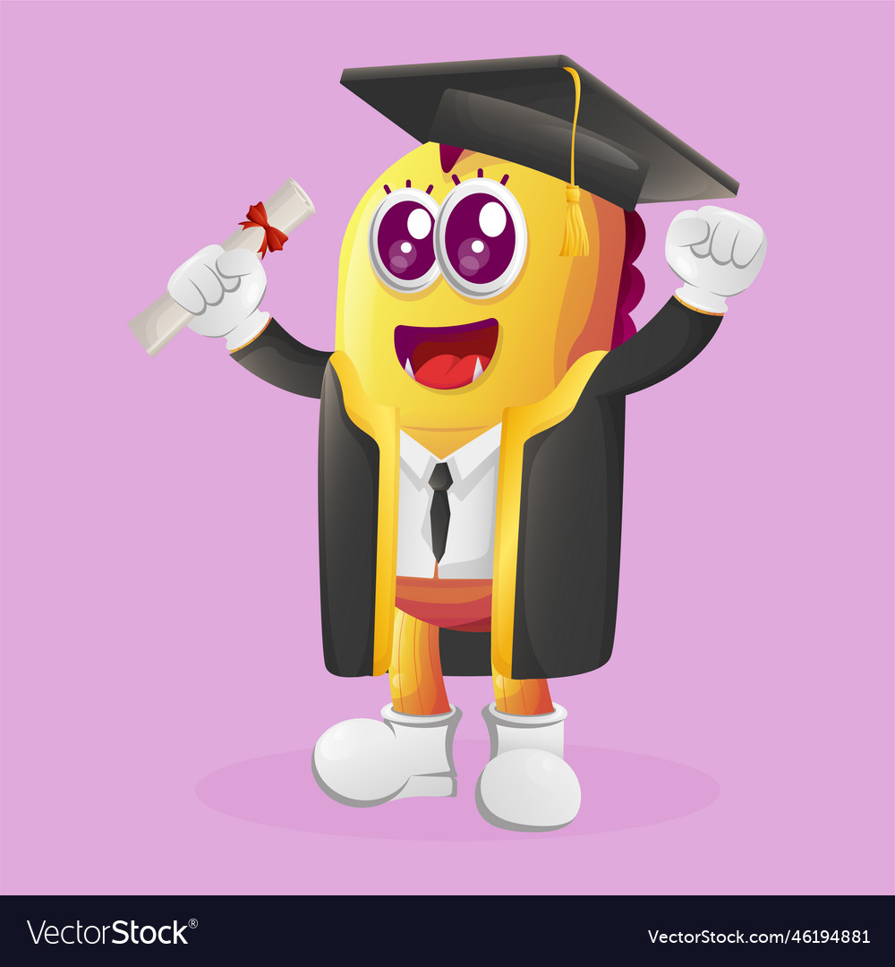 Cute yellow monster just graduated Royalty Free Vector Image