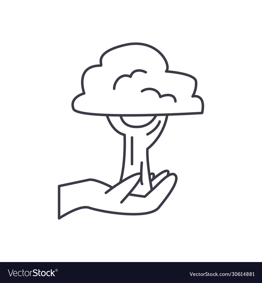 Hand with tree icon line style