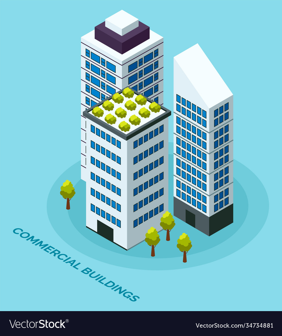 Skyscraper buildings with green plants on roof Vector Image