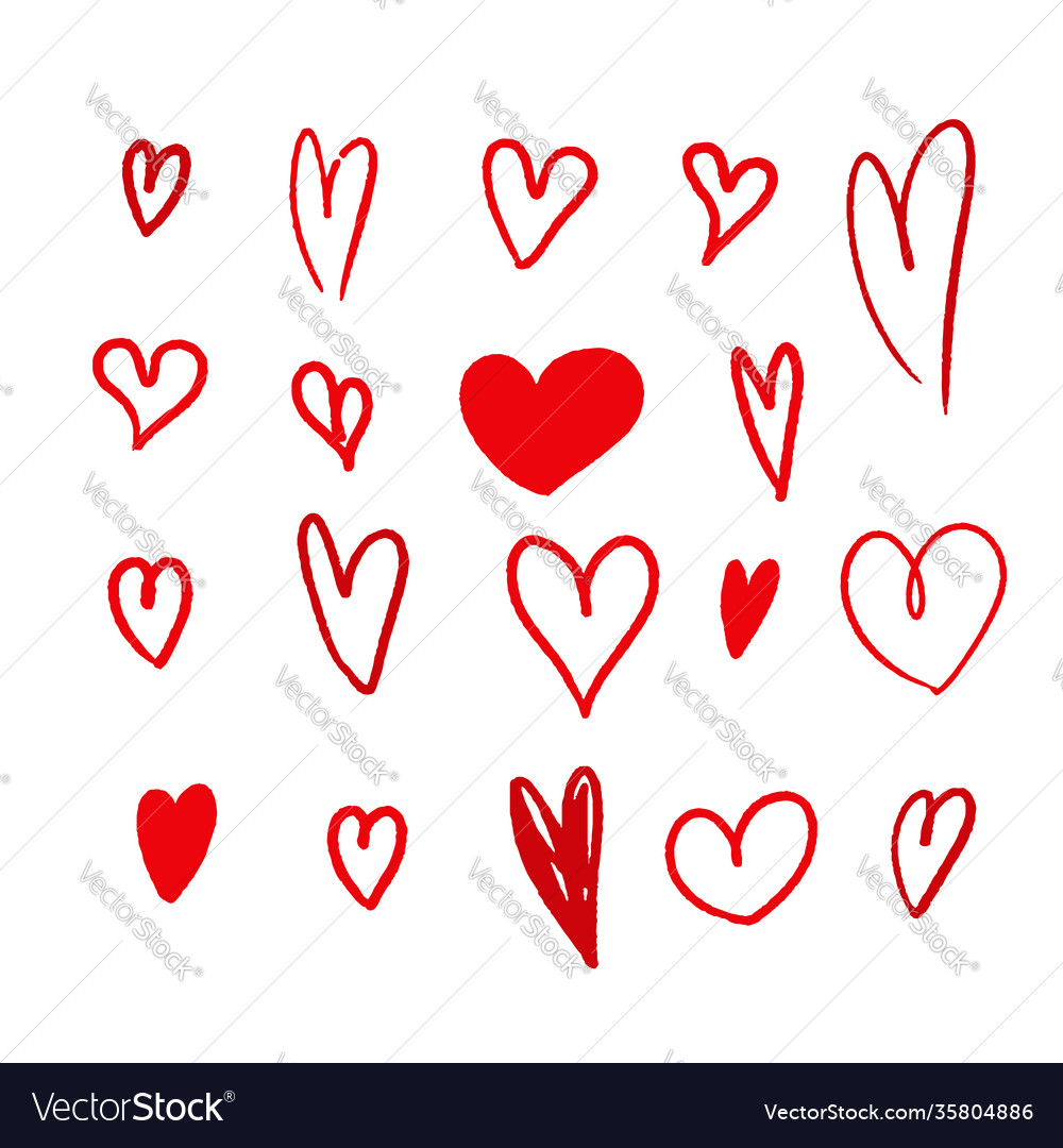 Hand drawn red love heart shape icon collection