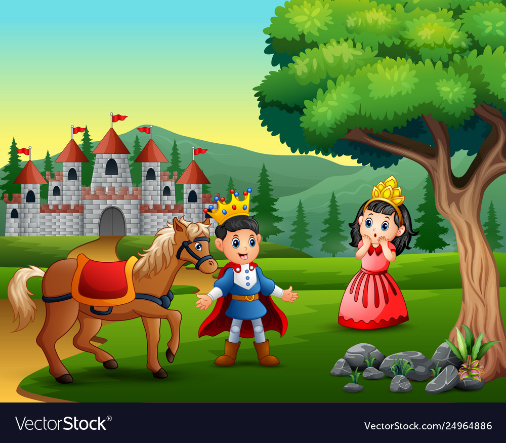 Little prince and princess on road to cast Vector Image Little prince and princess on road to cast Vector Image