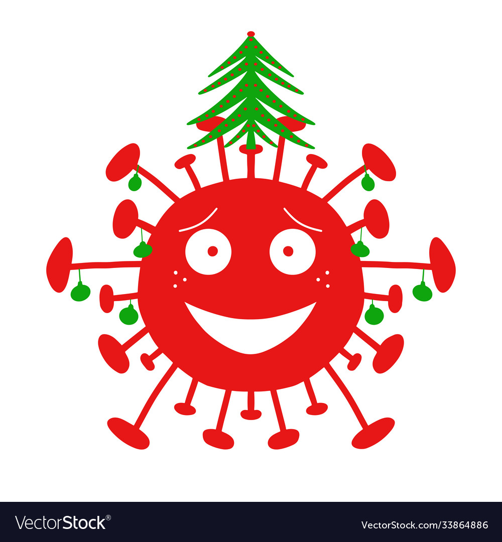 Red cartoon coronavirus bacteria with green vector image Red cartoon coronavirus bacteria with green