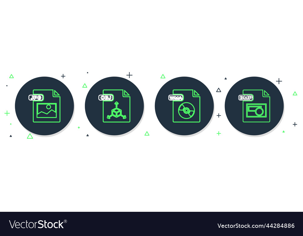 Set line obj file document wma jpg and bmp icon vector image Set line obj file document wma jpg and bmp icon