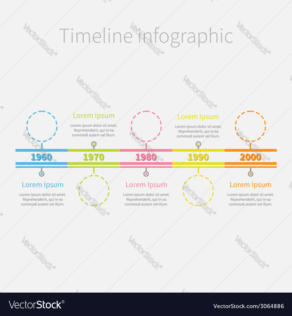 Timeline Infographic colour dash line circles and Vector Image