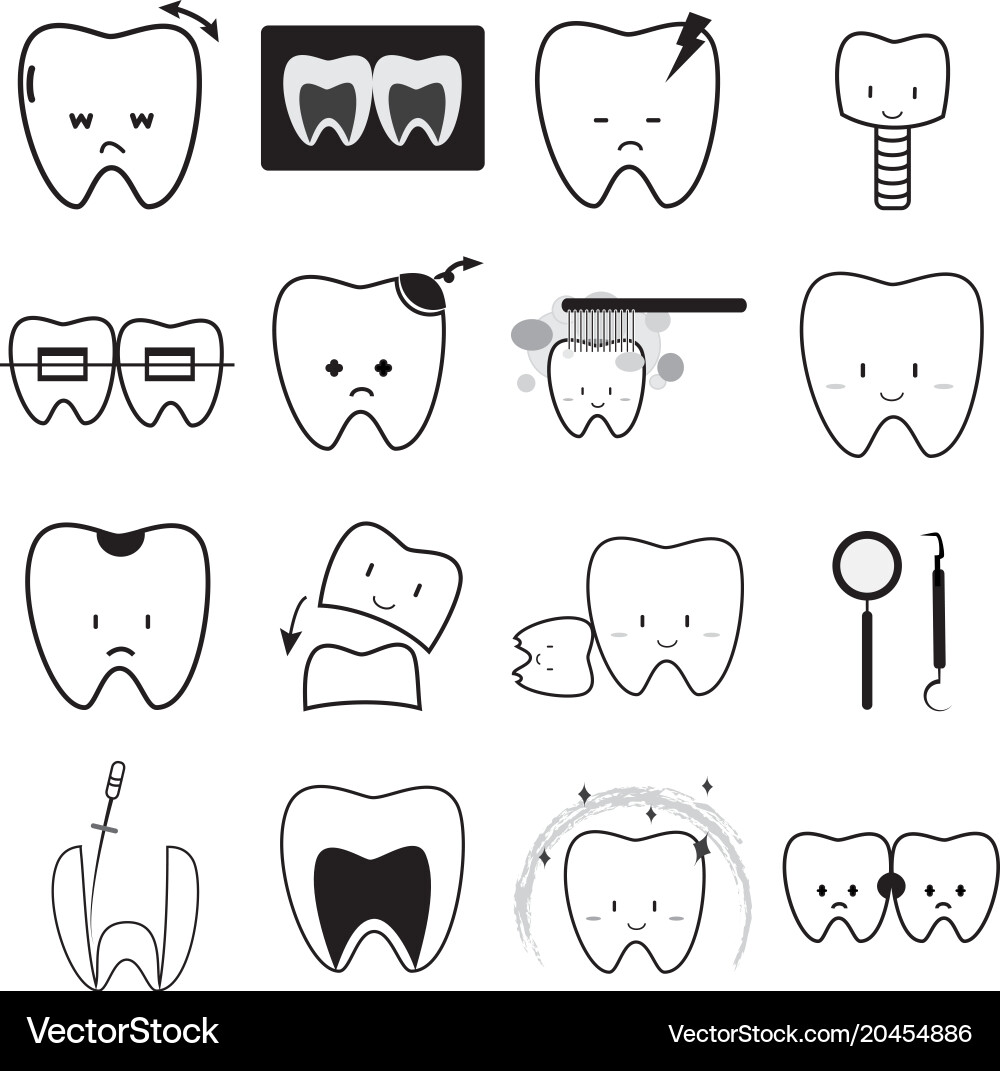 Tooth icon set thin line oral hygiene dental Vector Image