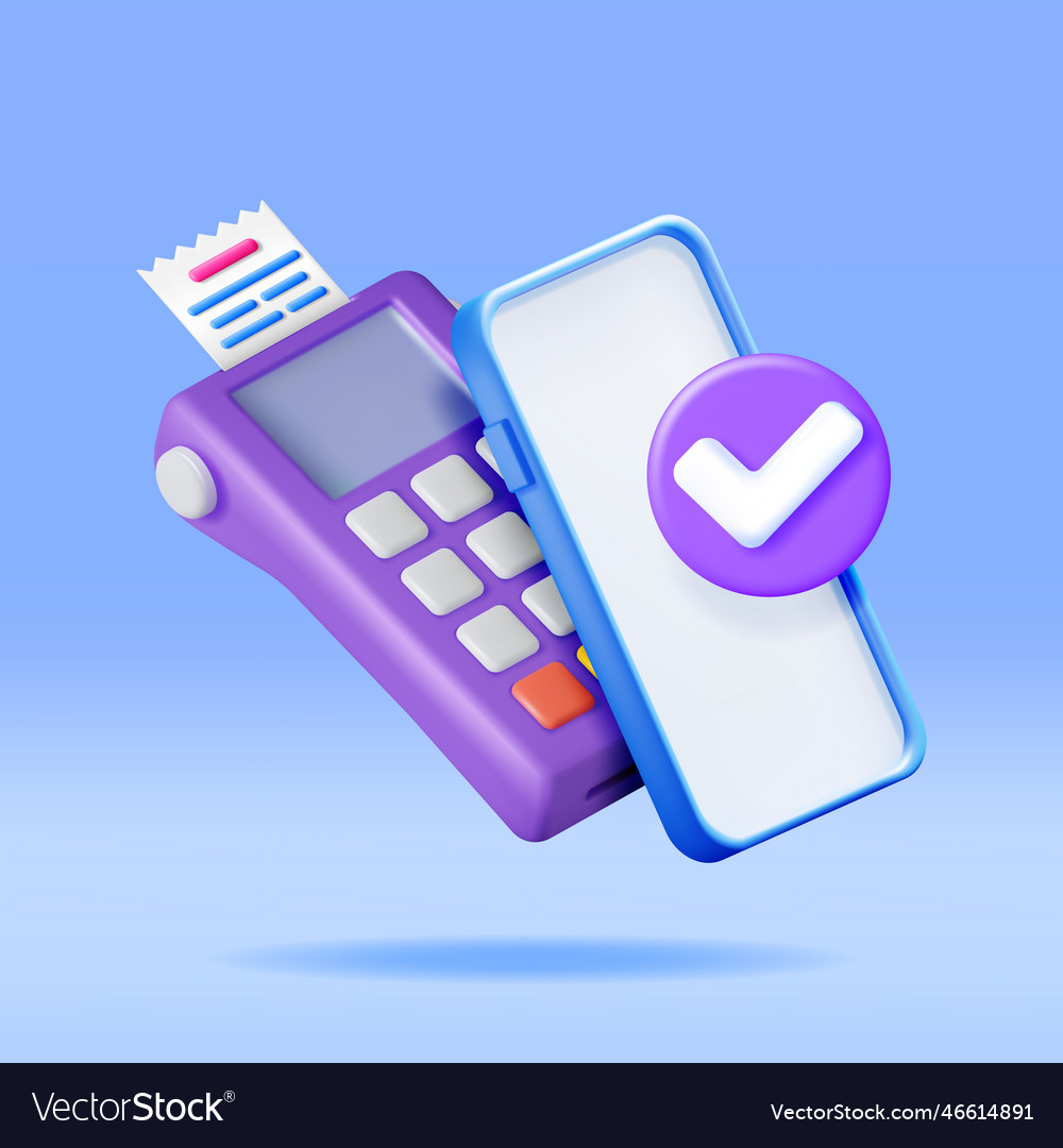 3d payment terminal with smartphone and receipt vector image 3d payment terminal with smartphone and receipt