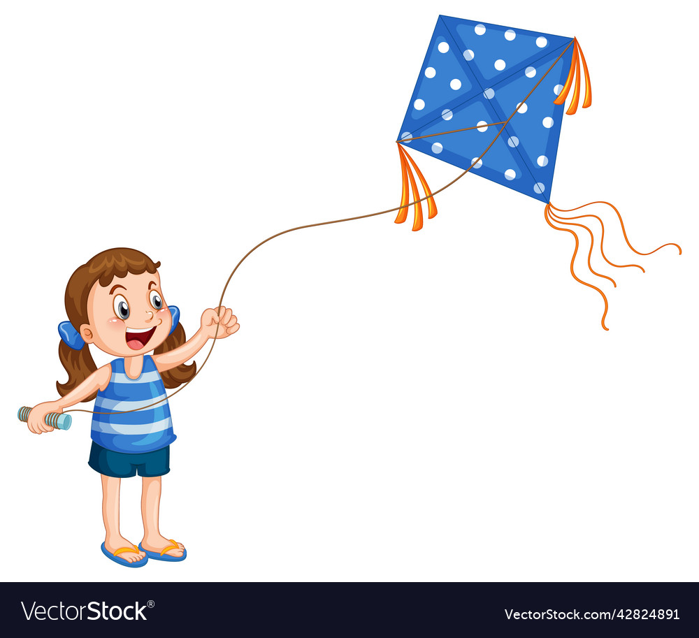 Cartoon Girl Playing Kite Royalty Free Vector Image