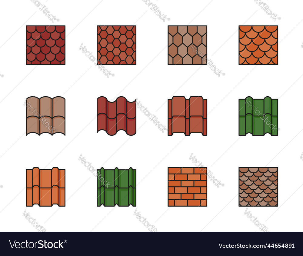 Color roof tile icons house rooftop patterns Vector Image
