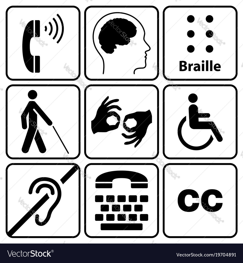 Disability Symbols And Signs Collection Royalty Free Vector