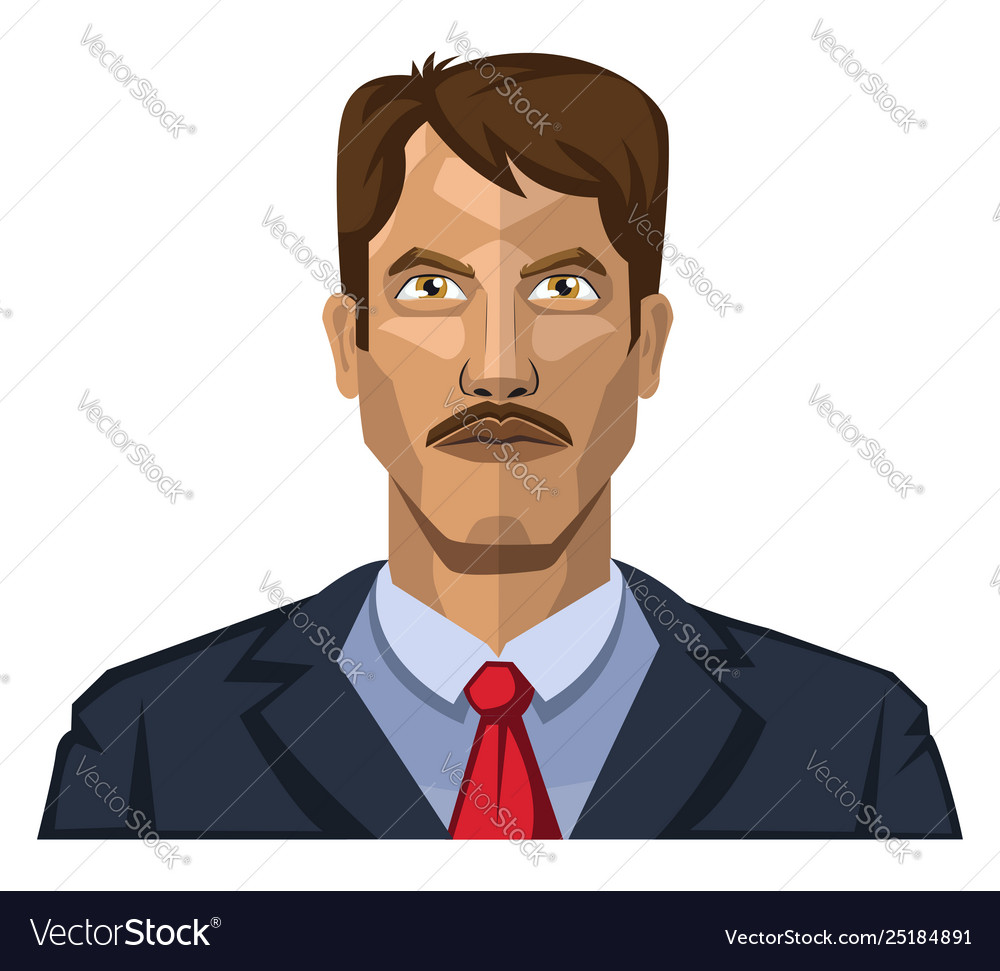 Guy With Mustaches And Brown Hair On White Vector Image