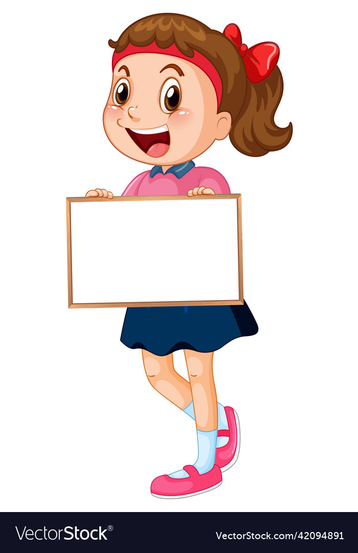 Happy girl holding whiteboard Royalty Free Vector Image