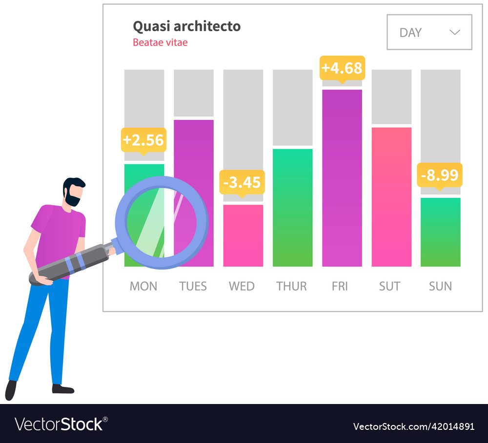 Man analyses digital report with data statistical vector image Man analyses digital report with data statistical