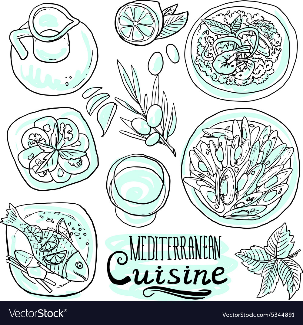 Medditerranean cuisine- food on white background