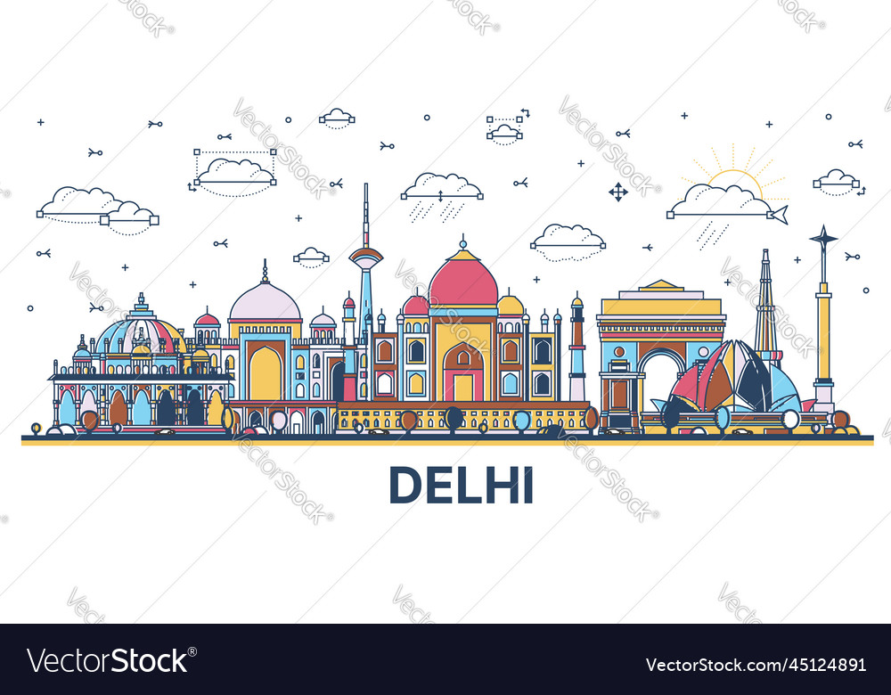 Outline delhi india city skyline with colored Vector Image