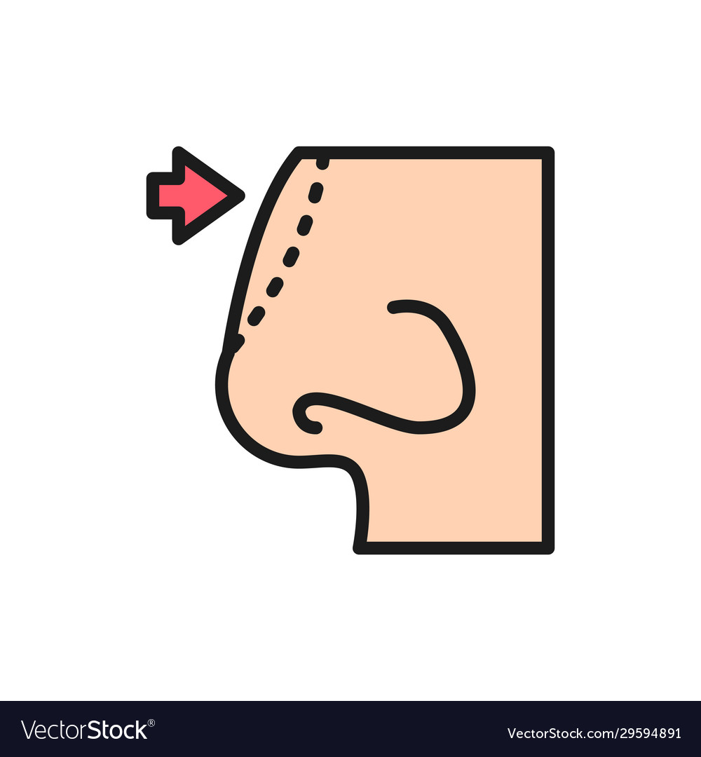 Rhinoplastik Nase plastische Chirurgie flache Farblinie vector image Rhinoplastik Nase plastische Chirurgie flache Farblinie