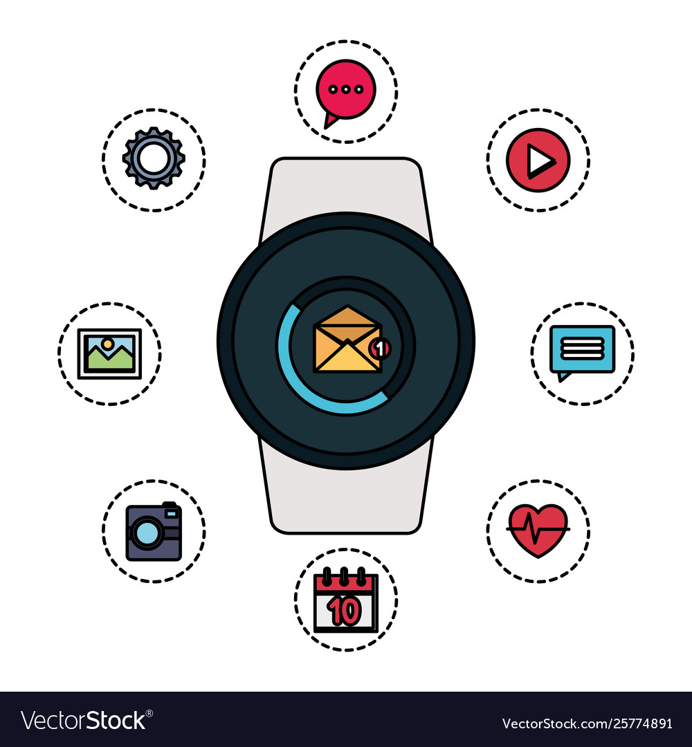 Smartwatch with envelope email applications vector image Smartwatch with envelope email applications