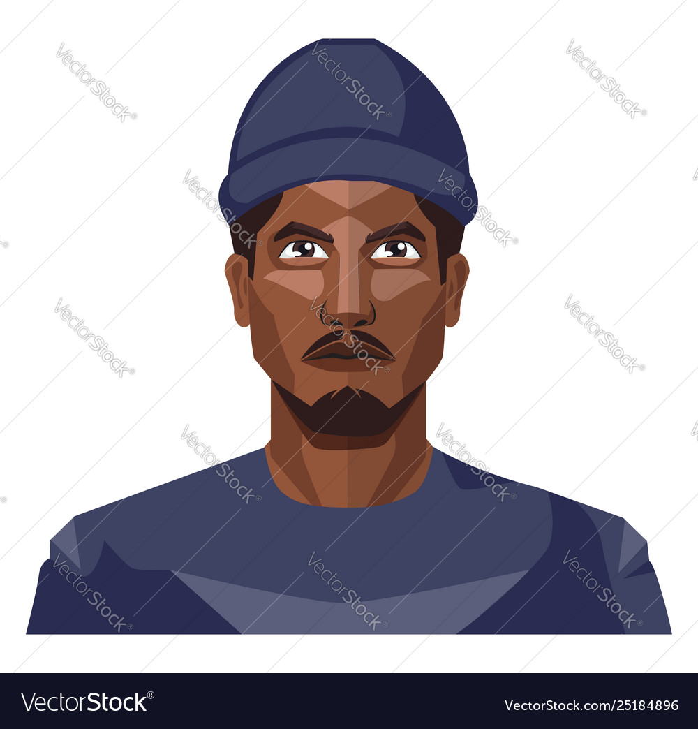 African guy wearing blue hat on white background