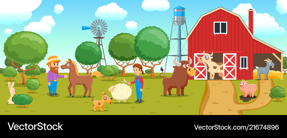 Cartoon Animals On Farm Banner Royalty Free Vector Image