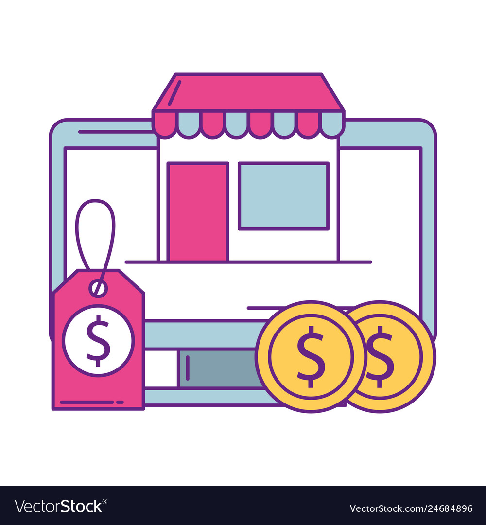 Computer monitor with store building and icons