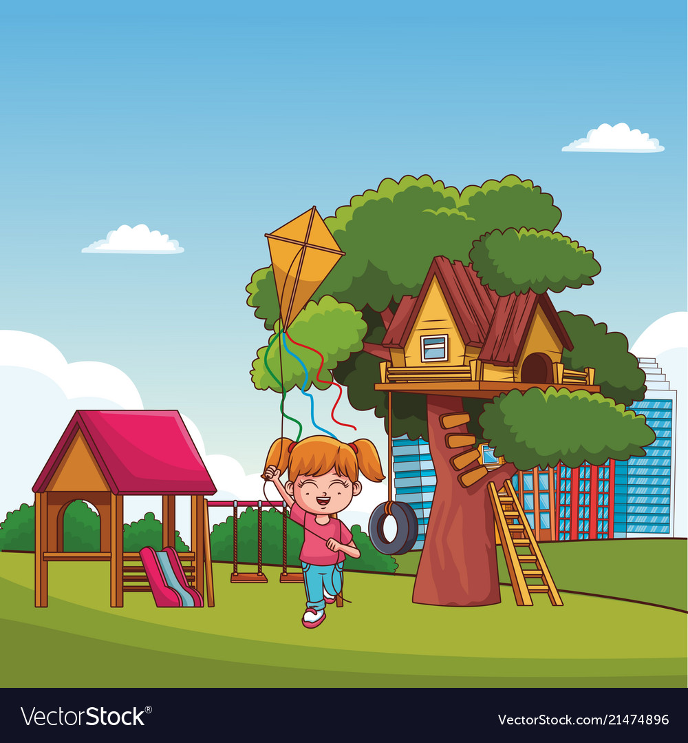 Kids playing at park cartoons Royalty Free Vector Image