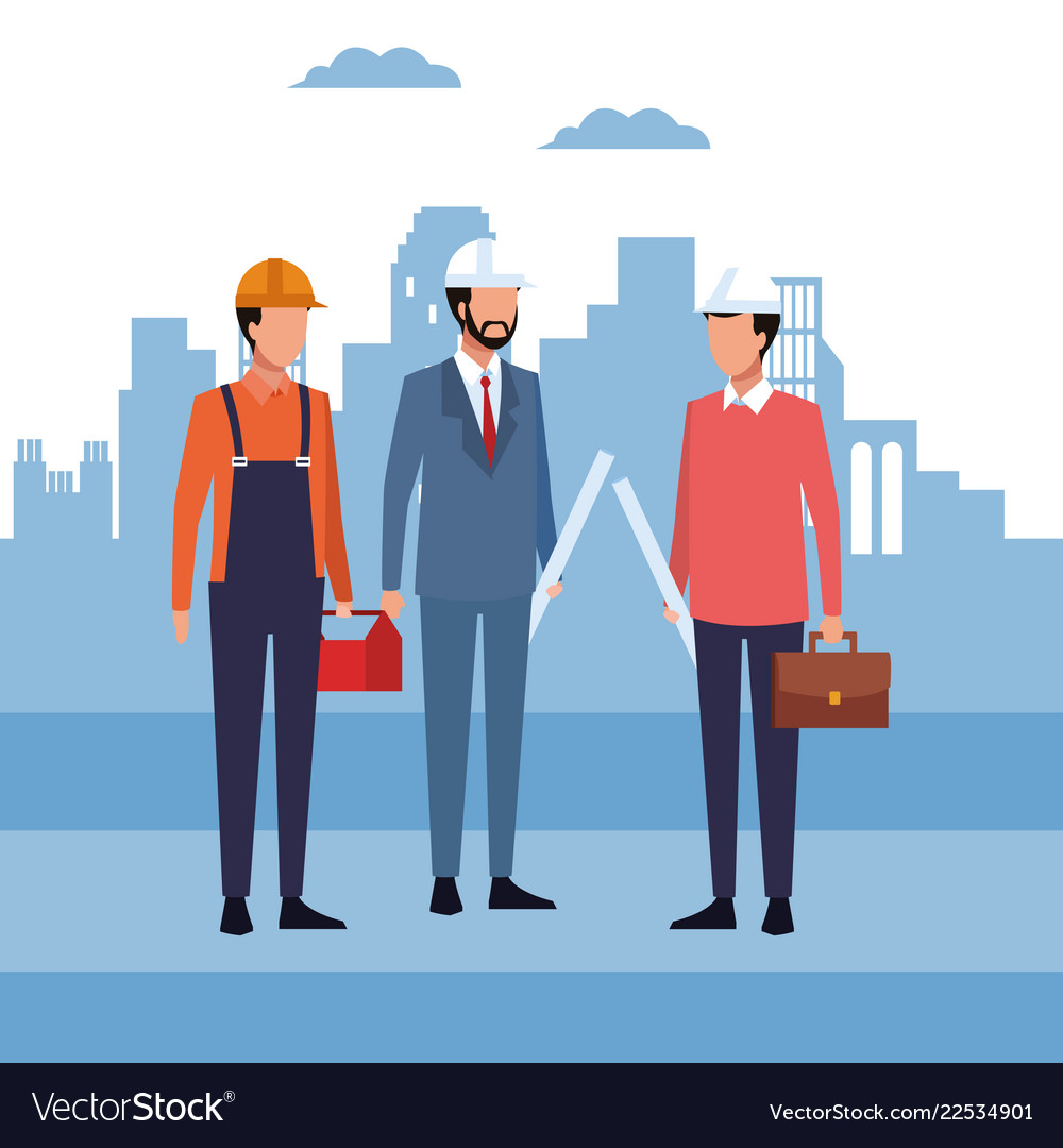 Architect and workers Royalty Free Vector Image